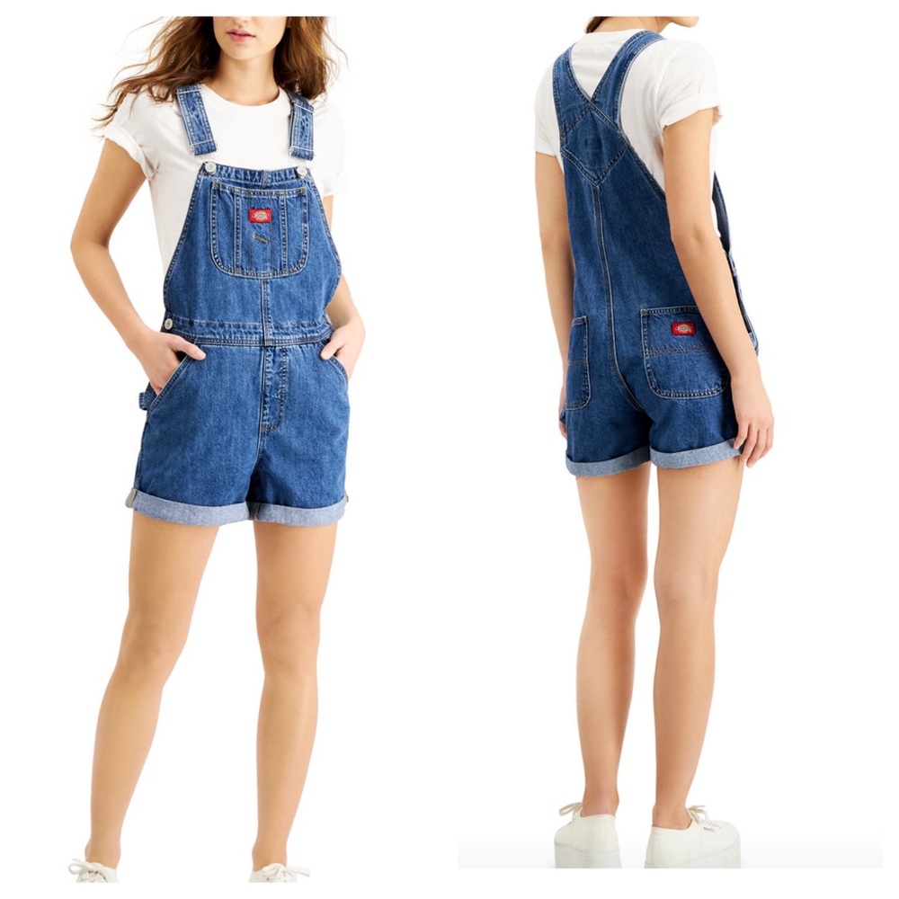 Dickies Denim Rolled Cuff Overalls. Shorts NEW